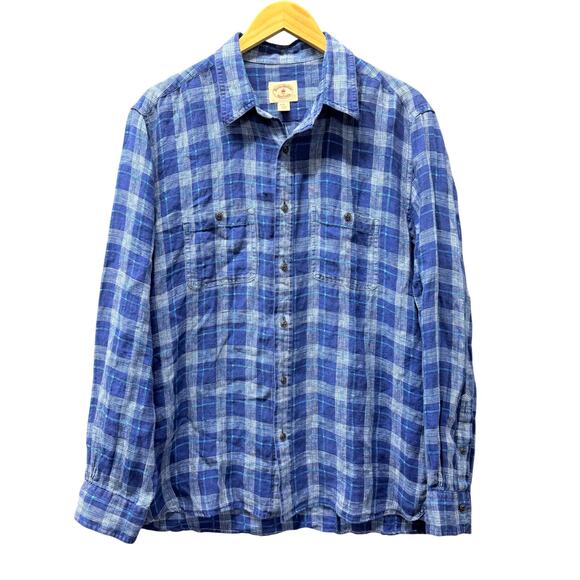 Brooks Brothers Shirt Mens XL Blue Plaid Linen Button Up Coastal Long Sleeve - Picture 1 of 6